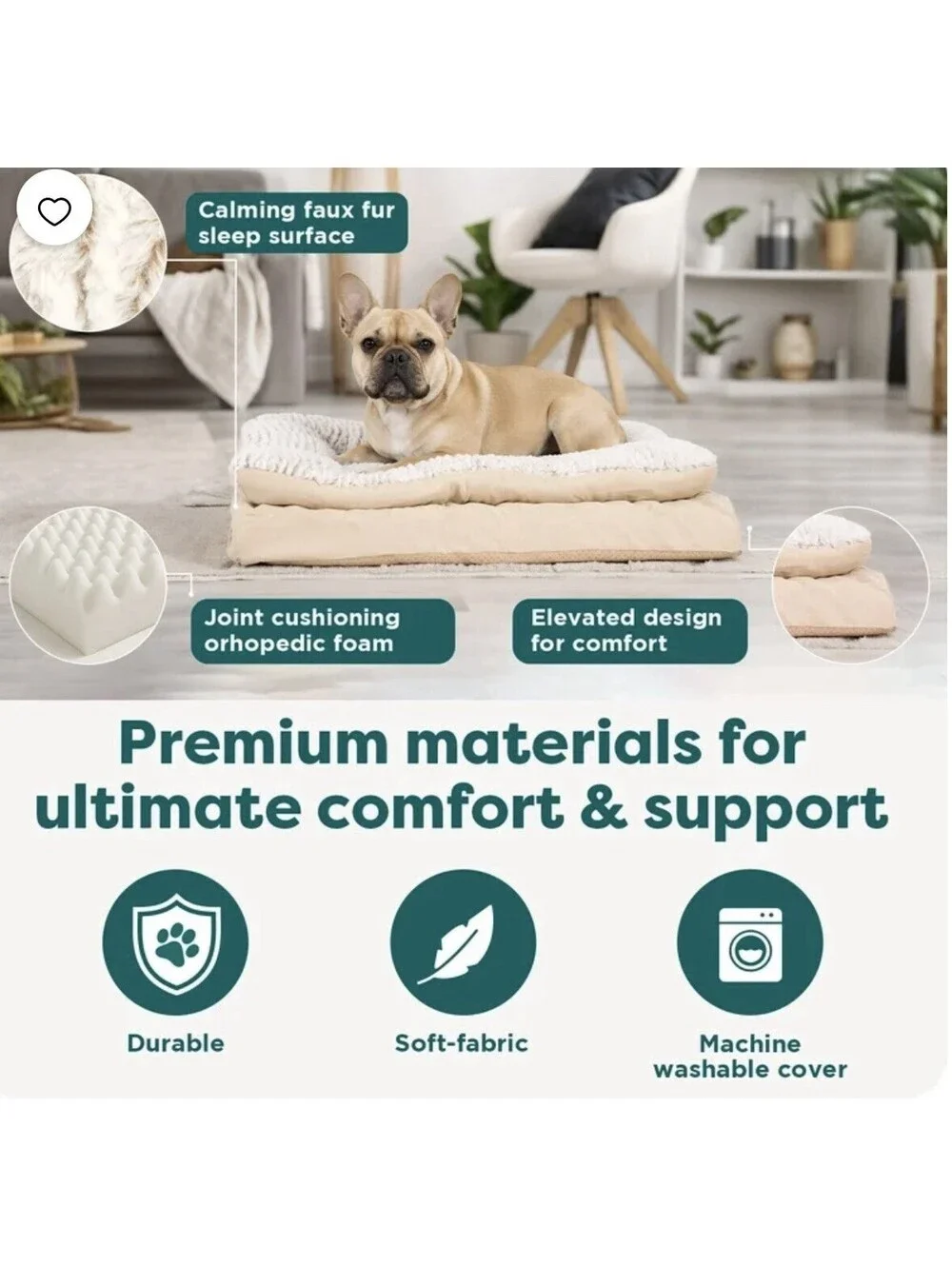 FurHaven Medium Orthopedic Dog Cat Bed Faux Fur Suede 30x20 Taupe Washable